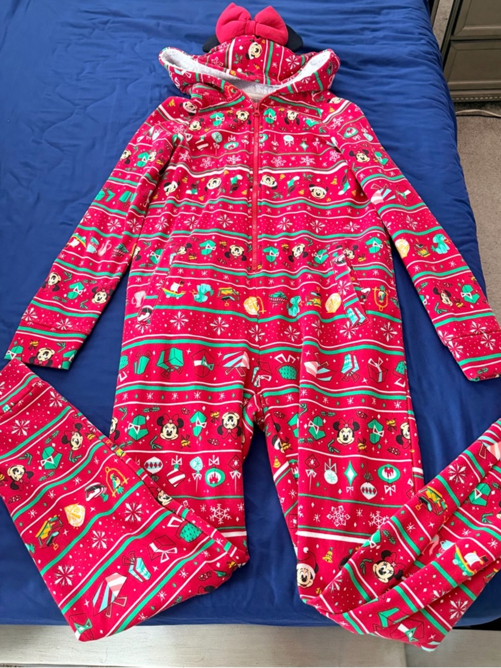 Disney Red Minnie Mouse Holiday One-Piece Pajama Jumpsuit